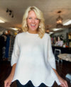 Off White Sweater with Scallop Hem & Sleeve Detail