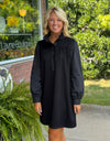 Black Mix Media Dress with Ruffle Collar Detail