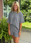 Grey Ribbed Short & Top SET