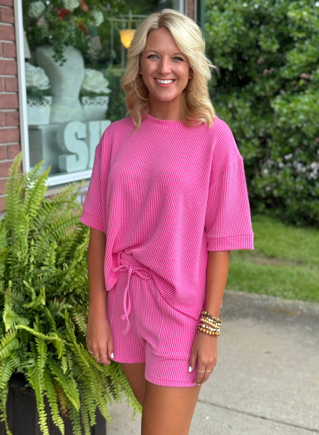 Hot Pink Ribbed Top & Short SET