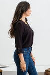 Black Double Chest Pocket Top with Button Details