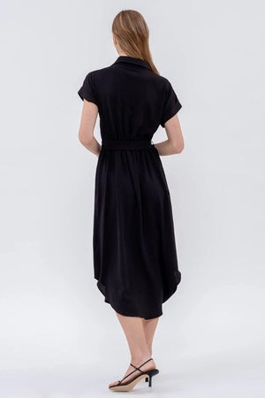 Black Collared Button Down Dress with Belt