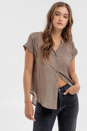 Pinstripe Short Sleeve Button Down Top