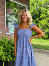 Periwinkle Eyelet MIDI Dress with Open Back Detail