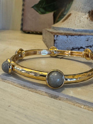 Grey & Gold Beaded Stretch Bracelet