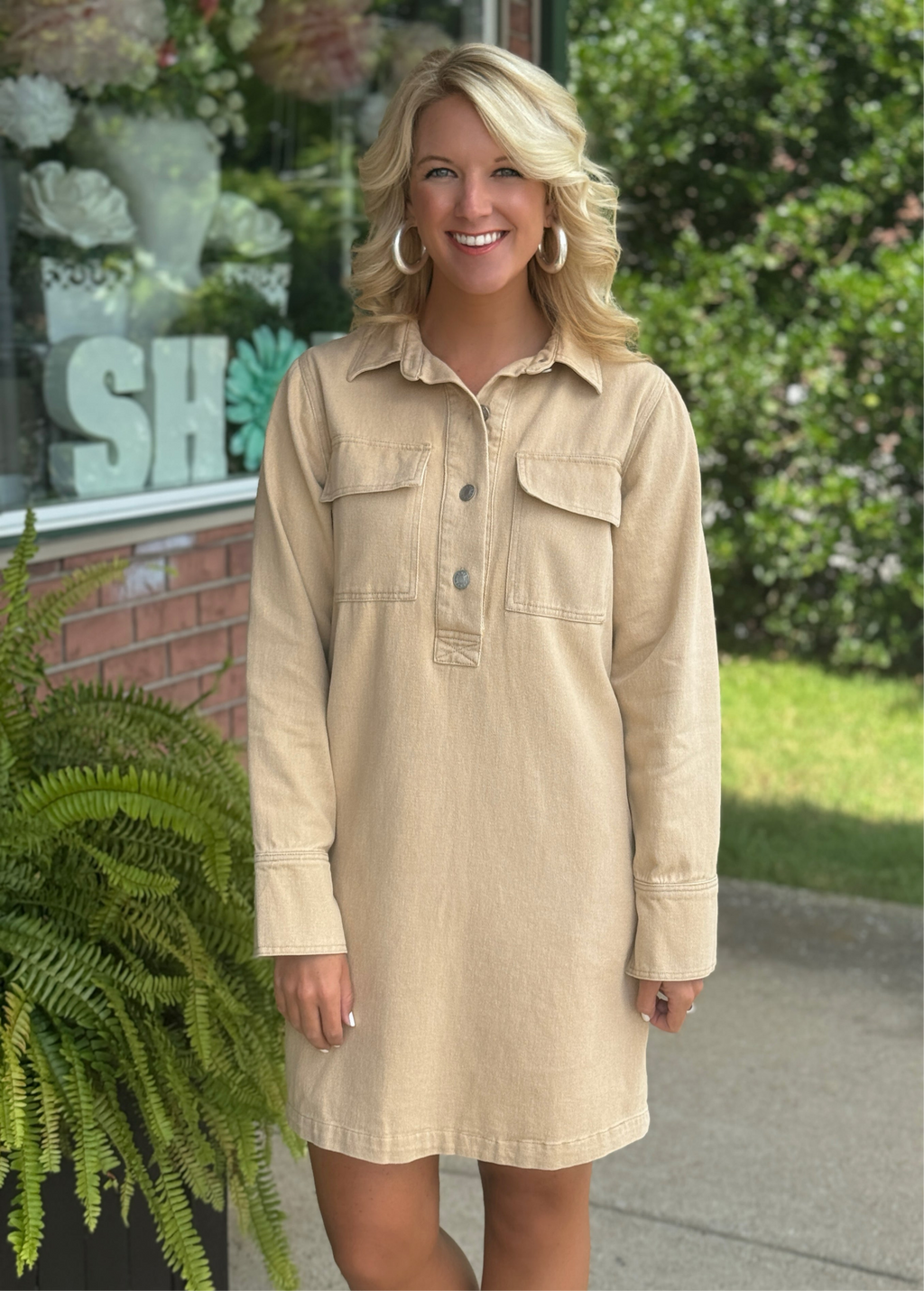 Washed Collared Shirt Dress