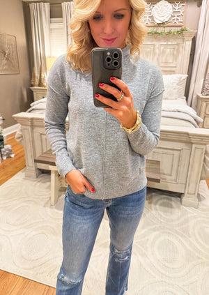 Heather Grey Sweater with Front Seam Detail