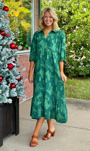 Green on Green Printed Midi Dress