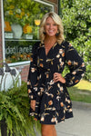 Black Floral Tiered Ruffle Dress