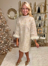 Sequin Mini Dress with Feather Sleeve Detail **Pre-order**