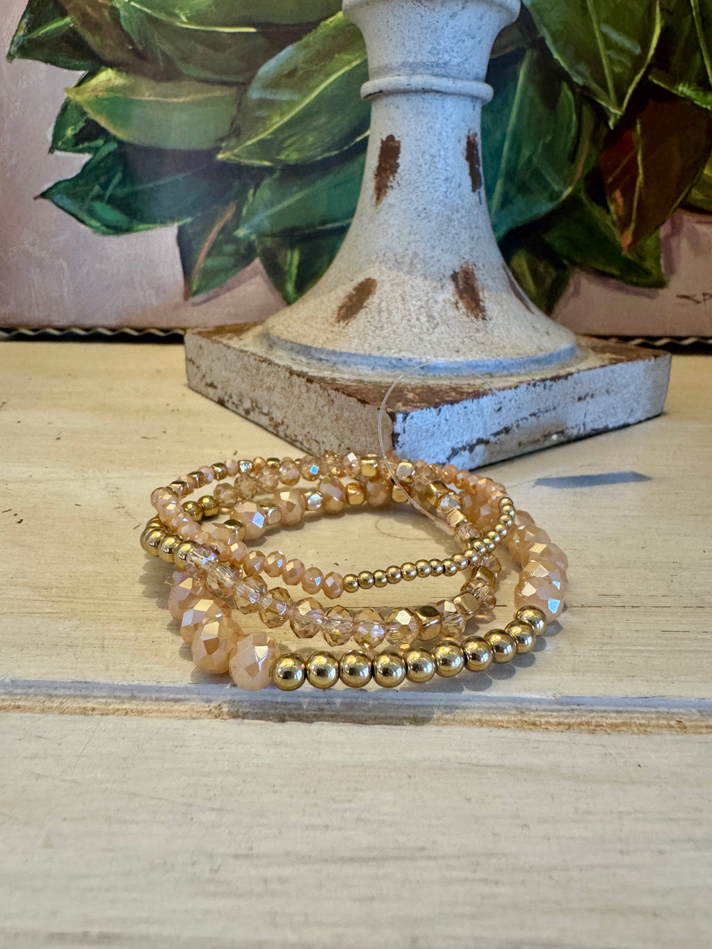 Champagne & Brown Beaded Bracelet