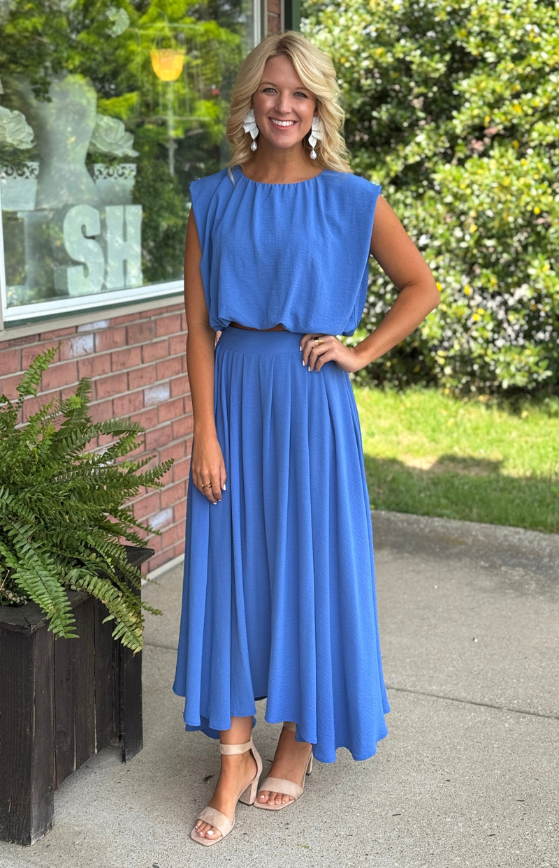 Periwinkle Top & Pleated Skirt SET