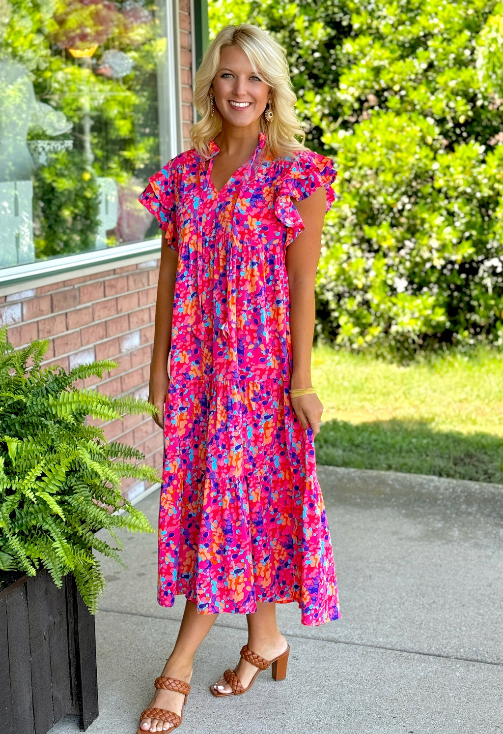 Multi Color Printed Tiered Midi Dress