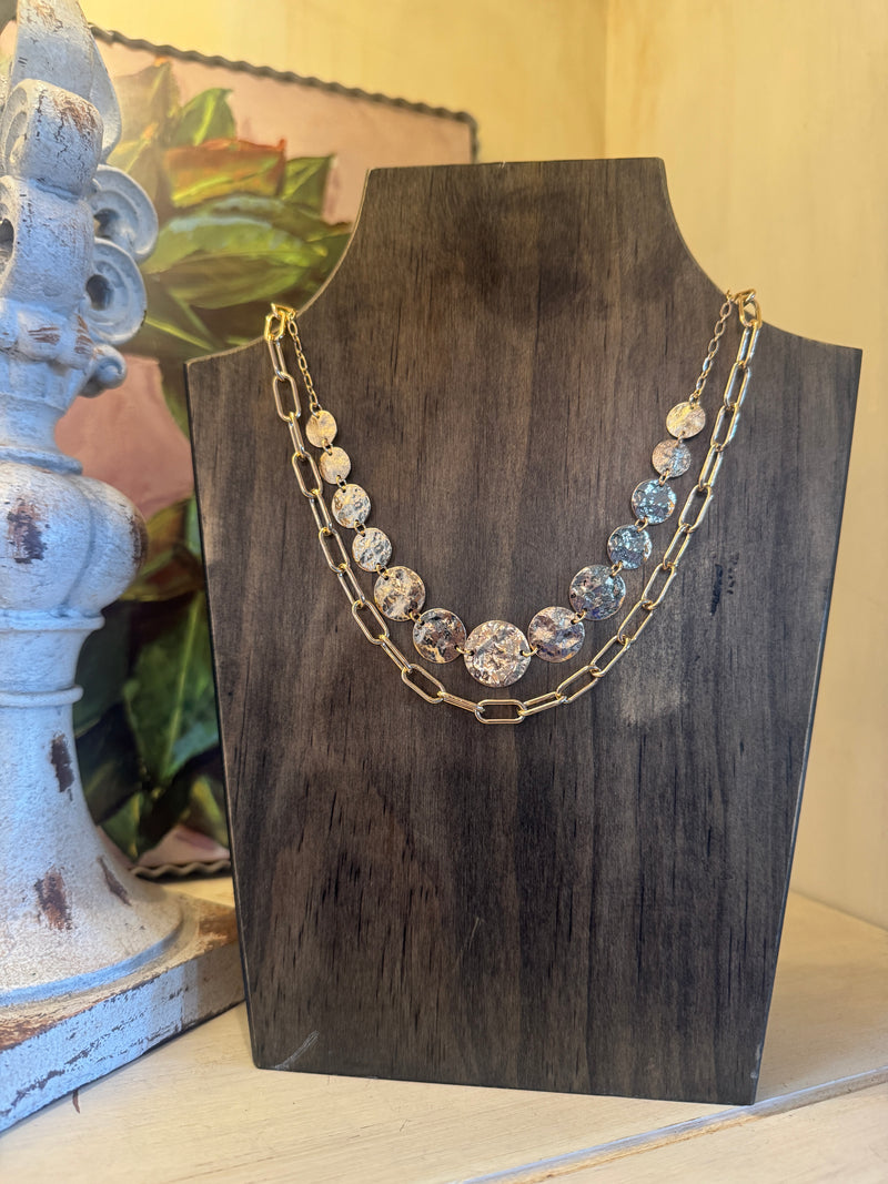 Gold Disc & Paperclip Layered Necklace