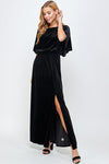 Black Velvet Maxi Dress with Side Slit