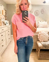 Pink Ribbed Short Sleeve Sweater