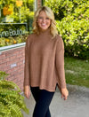 Mock Neck Marled Sweater with Side Slit Detail
