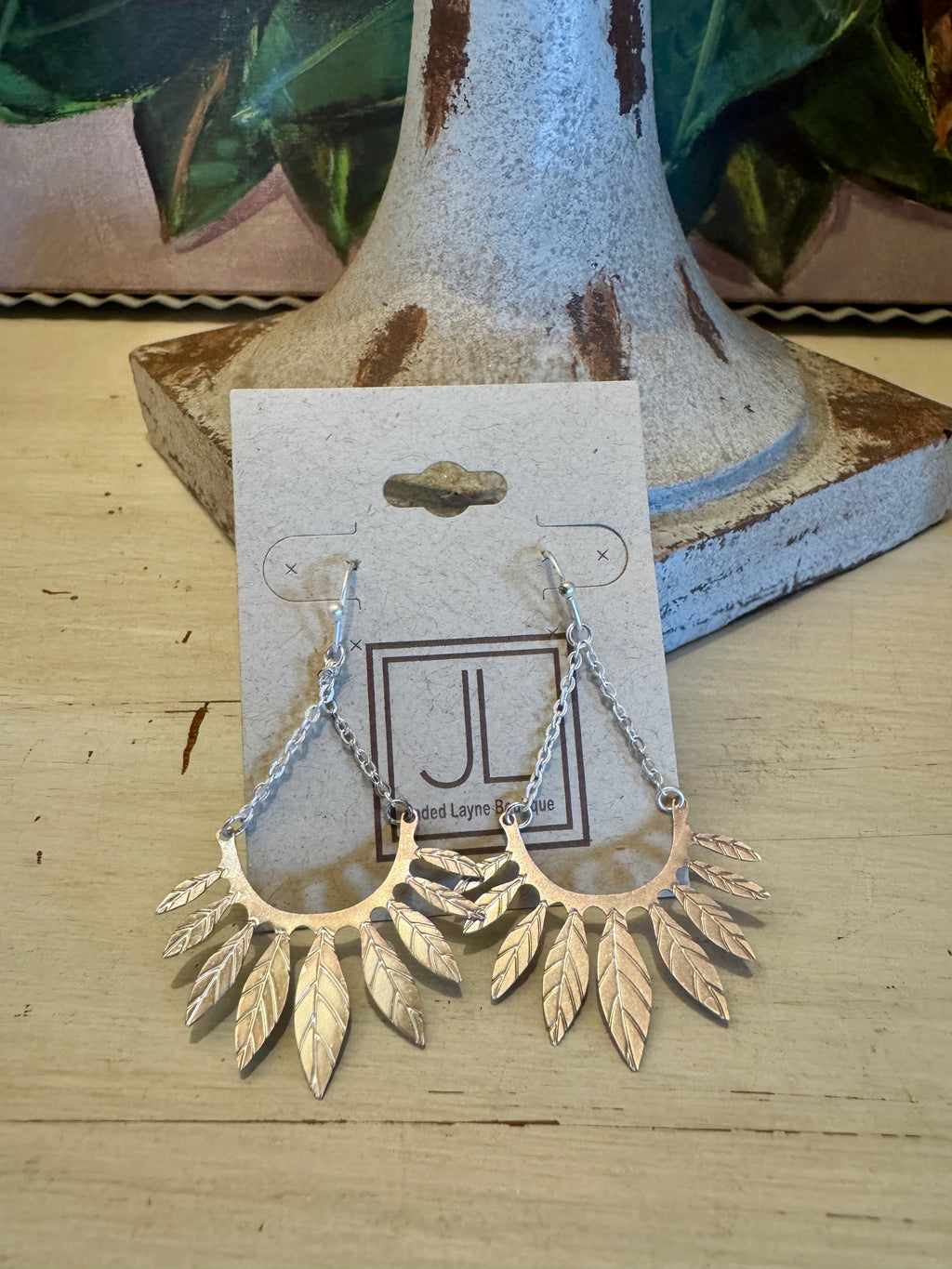 Silver Feather Detailed Statement Earring
