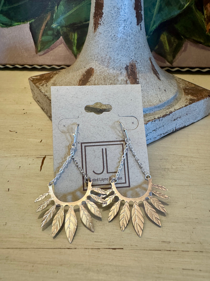 Silver Feather Detailed Statement Earring