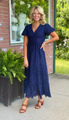 Navy Eyelet Lace Midi Dress