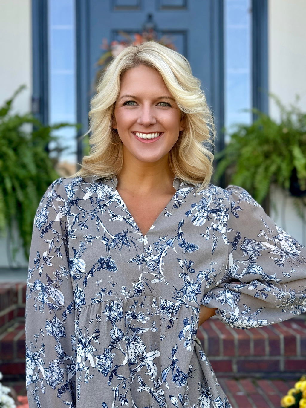 Mocha & Navy Printed Dress