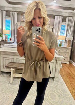Drop Shoulder Top with Cinched Waist Detail