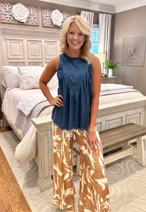 Chambray Tank with Fringe Detail