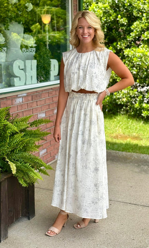 Floral Balloon Hem Cropped Blouse & Skirt SET