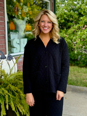 Black Quilted Cardigan and Pant SET