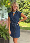 Denim Button Detailed Dress with Tie Waist Belt