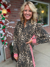 Leopard Dress with Stripe Contrast Detail