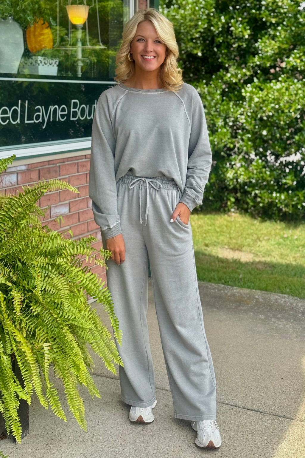 Washed Grey Top & Wide Leg Pant SET