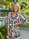 Brown Printed Border Detailed Dress