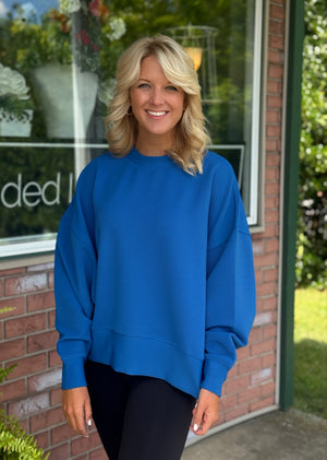 Royal Blue Ribbed Balloon Sleeve Top