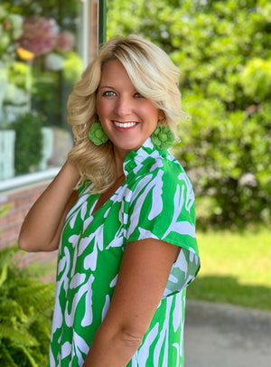 Green & White THML Dress with Ruffle Collar