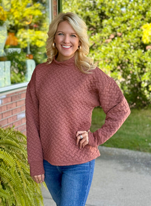 Quilted Mock Neck Pullover