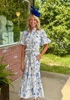 Bell Sleeve Printed Dress with Ruffle Collar and Tie Waist