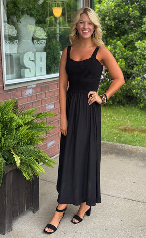 Black Sweater Top Sleeveless Midi Dress