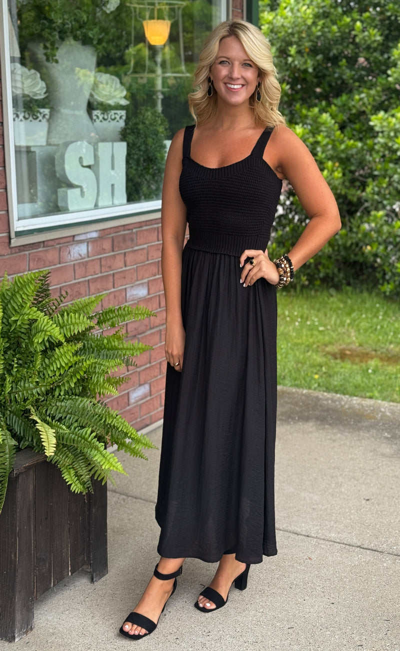 Black Sweater Top Sleeveless Midi Dress