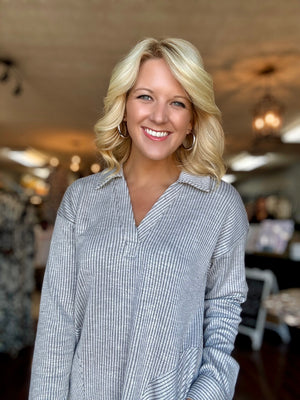 Grey Two Tone Ribbed Pullover