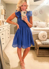 Royal Blue Grid Dress with Smocked Detail