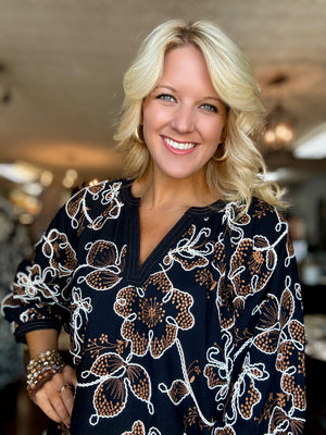 Black Embroidered Detail Top