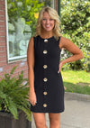 Black Fitted Dress with Gold Button Details