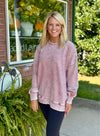 Acid Wash Rose Ribbed Hi Low Pullover Tunic Top
