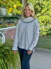 Stripe Ribbed Sweater with Blanket Stitch Detail