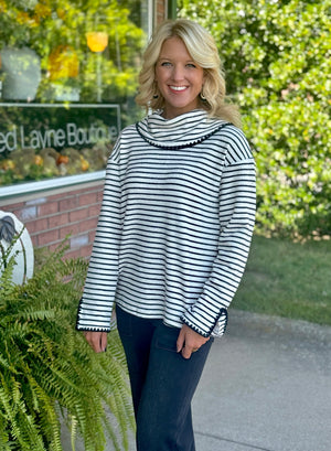 Stripe Ribbed Sweater with Blanket Stitch Detail