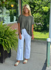 Olive Textured Top with Twisted Neckline