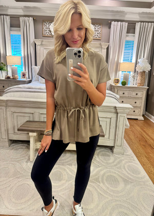 Drop Shoulder Top with Cinched Waist Detail
