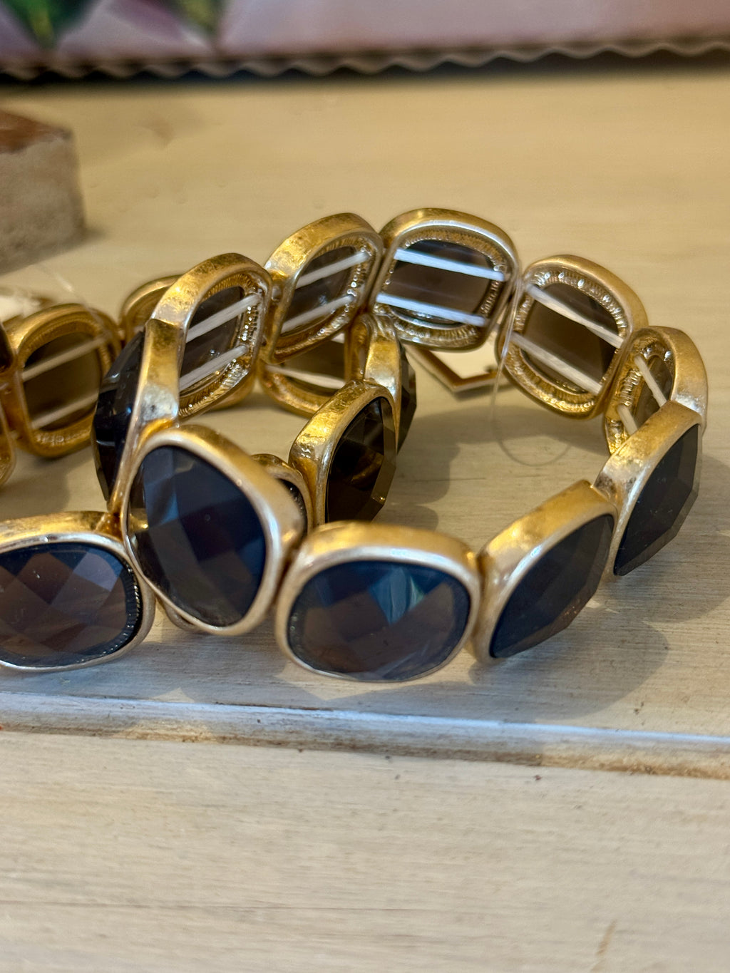 Grey Crystal & Gold Stretch Bangle