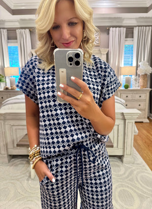 Navy Printed Top and Pant SET
